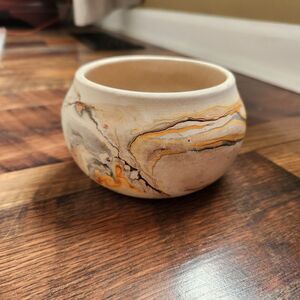 Vintage Nemadji Native American Clay Pottery Dish Black Orange Swirled MN Bowl